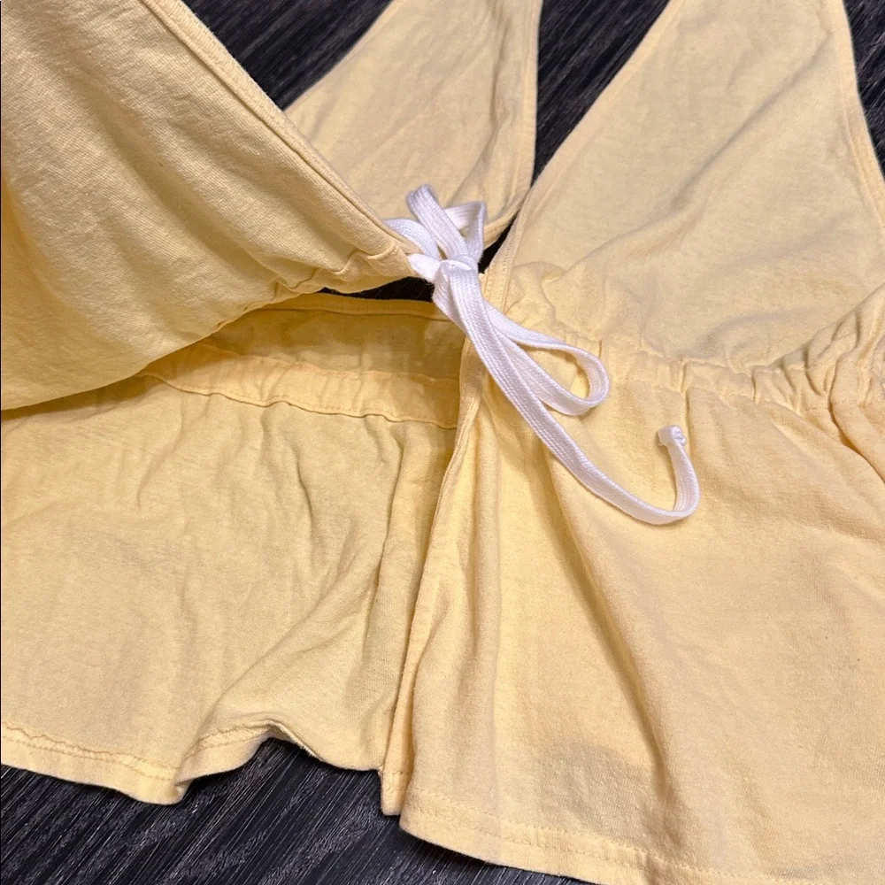Free People Allegra Banana Yellow Halter Tie Front Flowy Top, Medium - Picture 7 of 13
